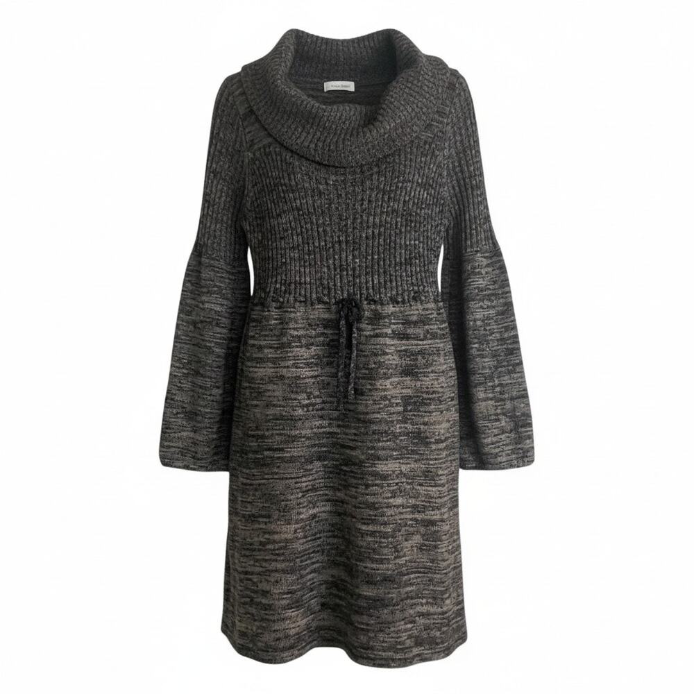 Calvin Klein Women's Size XL Sweater Dress Cowl Neck Tan/Black Knit Long Sleeve